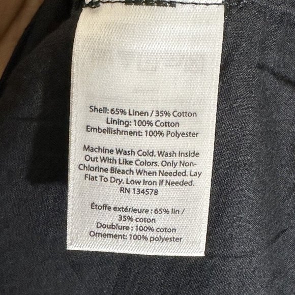 Vineyard Vines Shift Dress Linen Blend Black Silver Embroidery Lined Size 16 - Picture 4 of 5